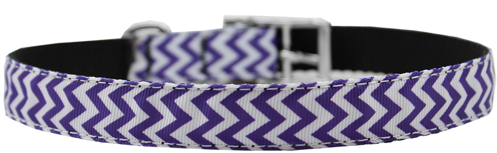 Chevrons Nylon Dog Collar with classic buckle 3/4" Purple Size 12